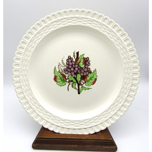 Copeland Spode Luncheon Plates 9.25" Set of 6 Grape Pattern Basket Weave Edge - Picture 5 of 9